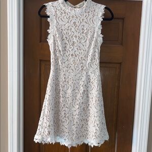 Francesca’s Elegant High Neck Open Back White Lace Dress - Size M